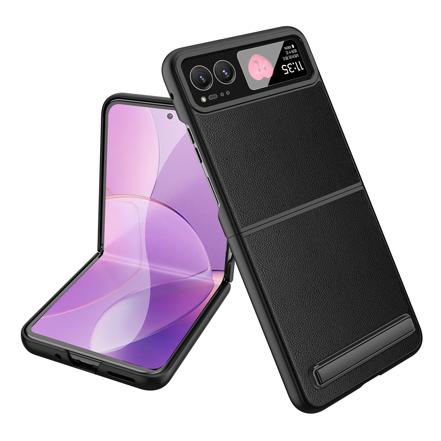 For Motorola Razr 40 5G Kickstand Case Leather+PC Cover with Rear Screen Film - Black For Motorola Razr 40 5G Kickstand Case Leather+PC Cover with Rear Screen Film - Black